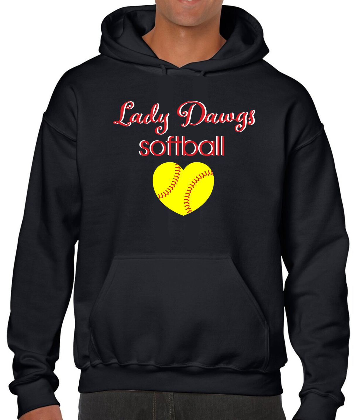 Lady Dawgs Softball Heart Black Cotton Hoodie Sweatshirt w/ Personalization