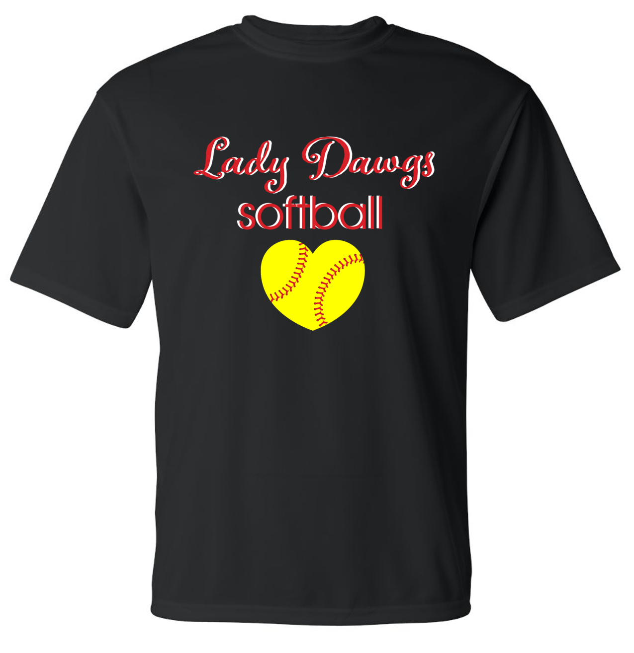 Lady Dawgs Softball Heart Black Short Sleeve Dri-fit T-shirt (No Personalization)