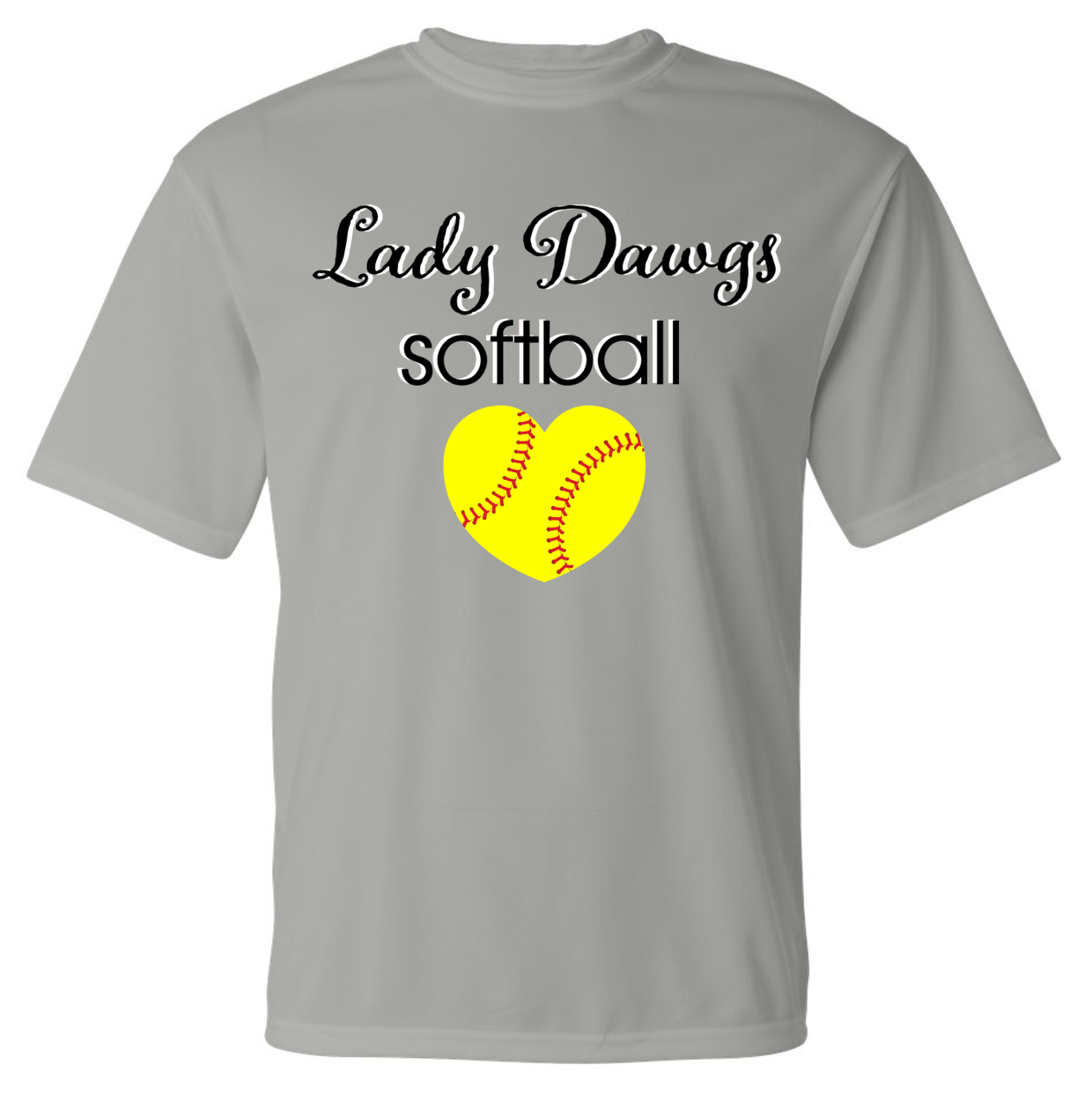 Lady Dawgs Softball Heart Grey Short Sleeve Dri-fit T-shirt (No Personalization)
