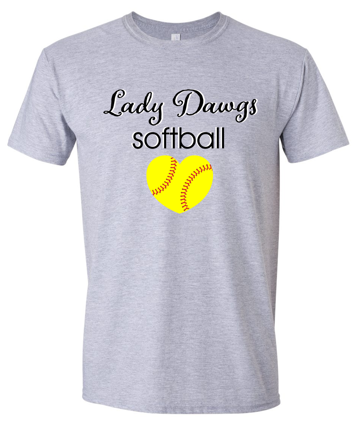Lady Dawgs Softball Heart Grey Short Sleeve Cotton T-shirt (No Personalization)