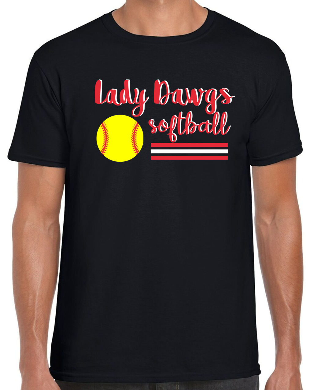Lady Dawgs Softball Black Short Sleeve Cotton T-shirt (No Personalization)