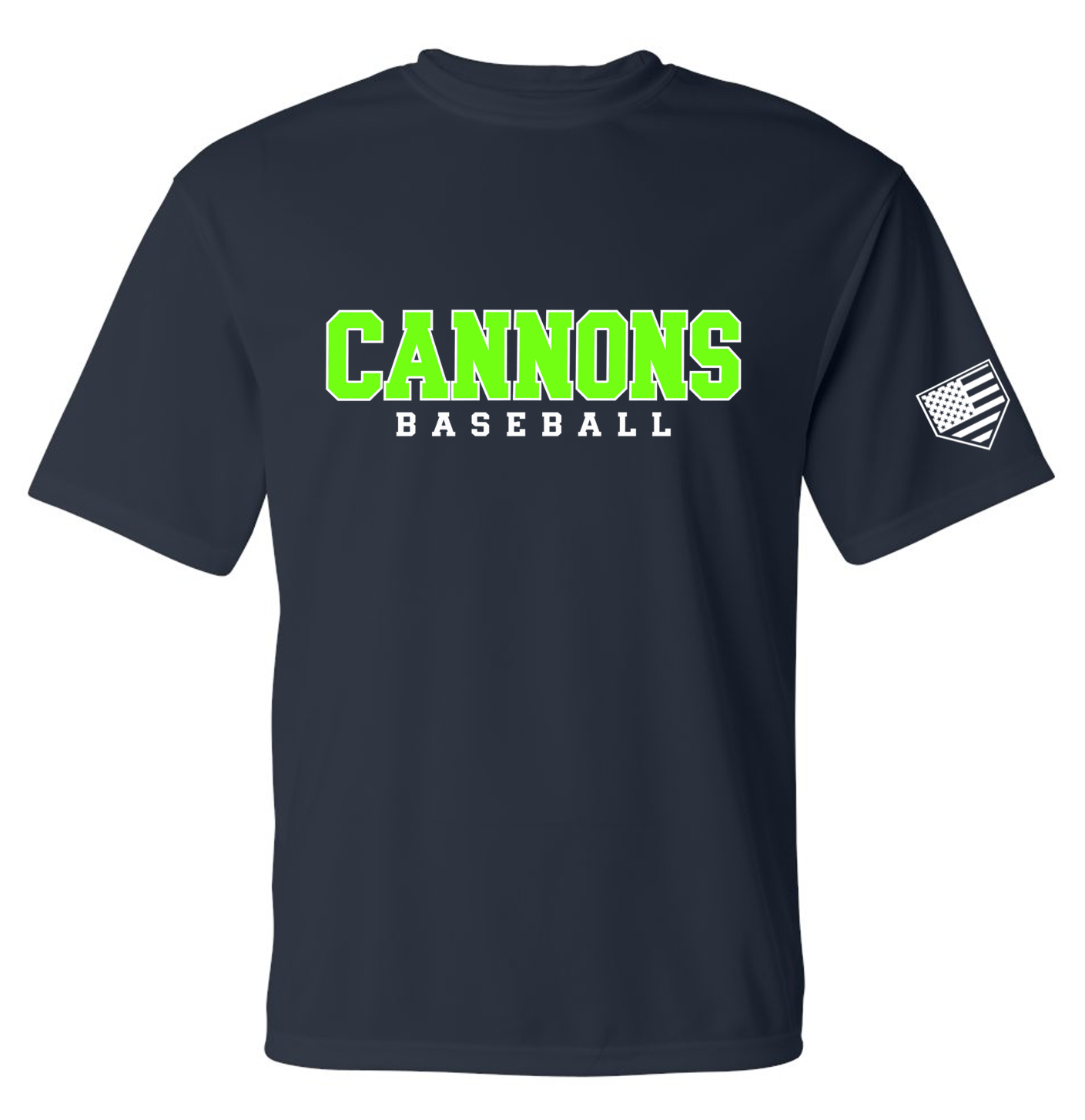 Cannons Baseball Outline Navy Short Sleeve Dri-fit T-shirts w/ No Personalization
