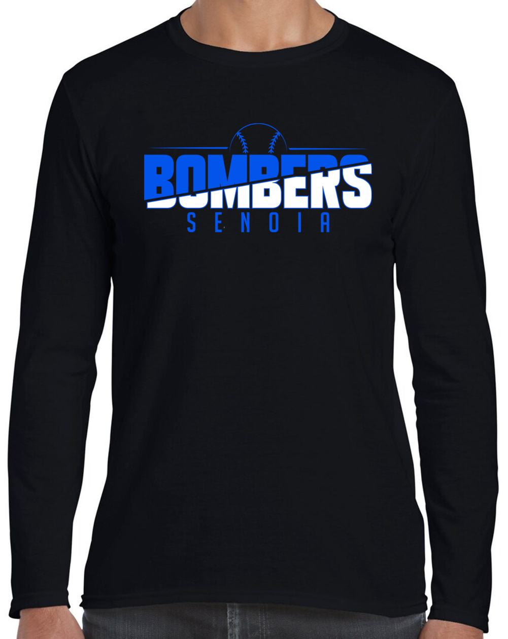 Senoia Bombers Ball Baseball Black Long Sleeve T-shirts w/ Personalization