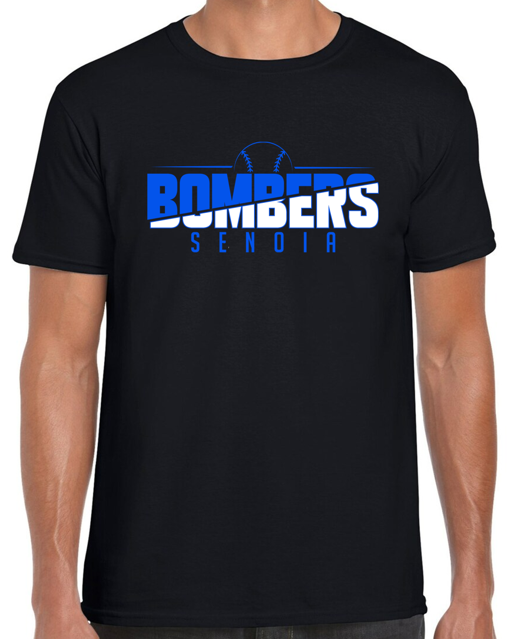 Senoia Bombers Ball Baseball Black Short Sleeve Cotton T-shirt w/ Personalization