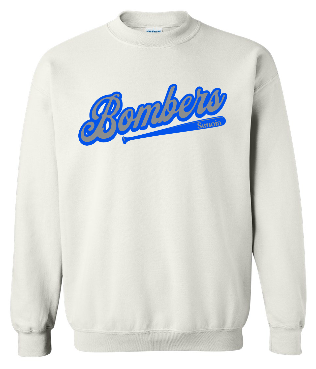 Senoia Bombers Bat Baseball White Crewneck Sweatshirt w/ Personalization