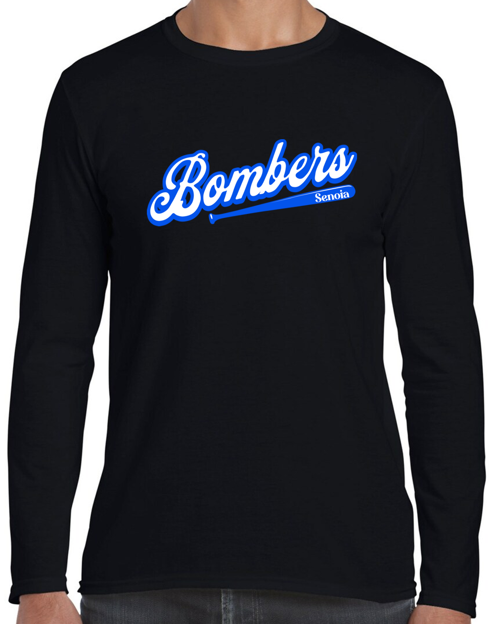 Senoia Bombers Bat Baseball Black Long Sleeve T-shirts (No Personalization)