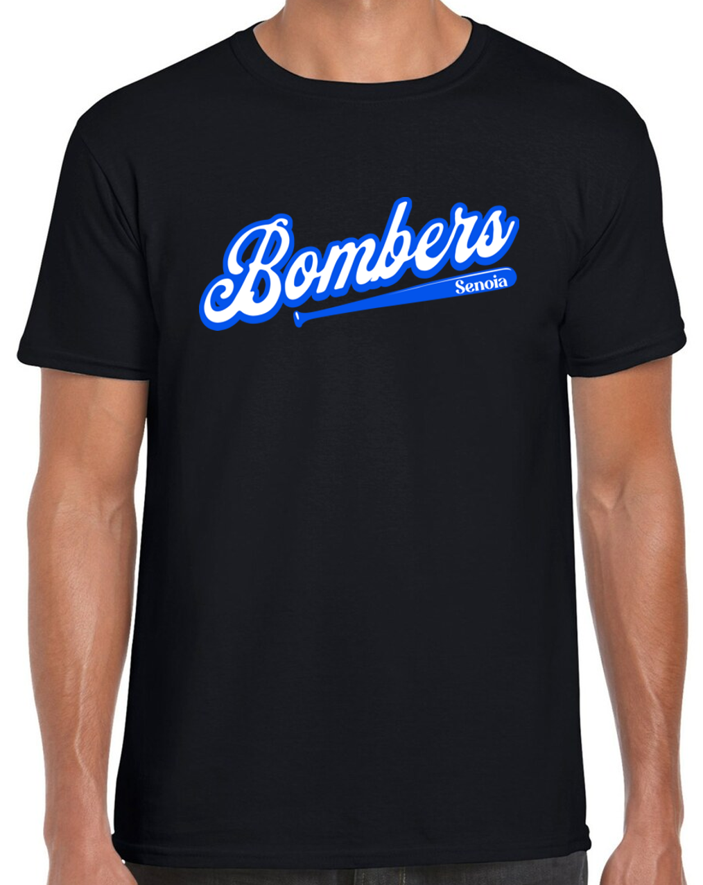 Senoia Bombers Bat Baseball Black Short Sleeve Cotton T-shirt (No Personalization)