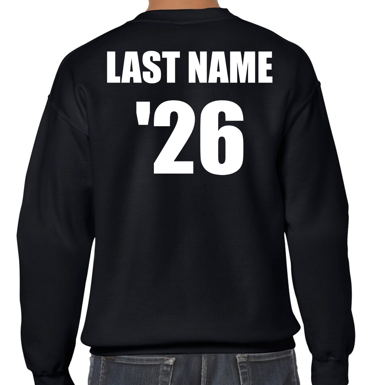 Senior Black Crewneck Sweatshirt with LAST NAME