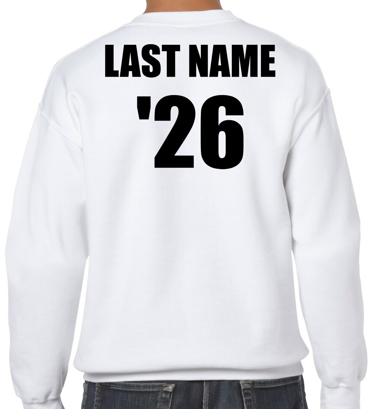 Senior White Crewneck Sweatshirt with LAST NAME