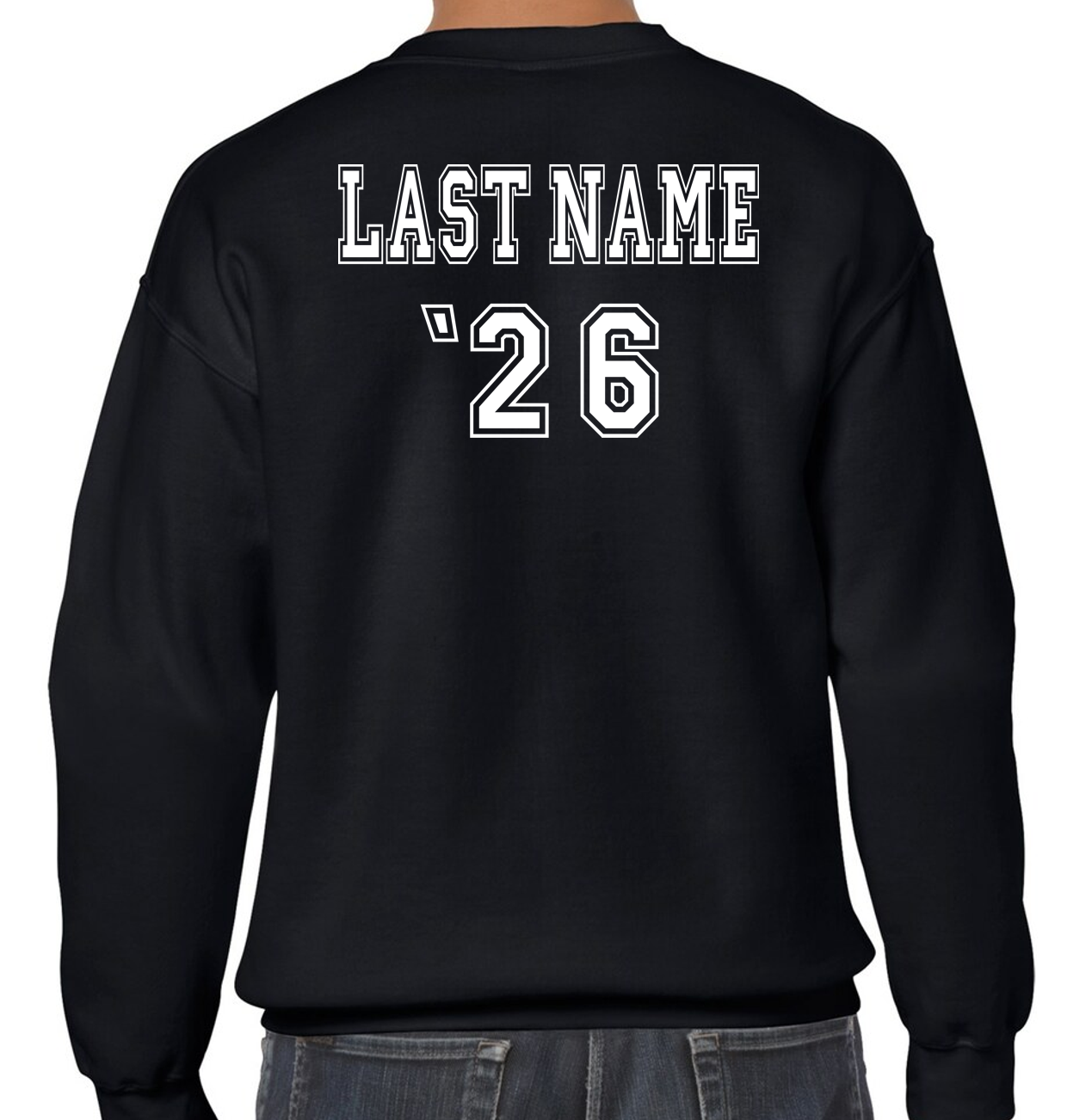 Senior Black Crewneck Sweatshirt with LAST NAME