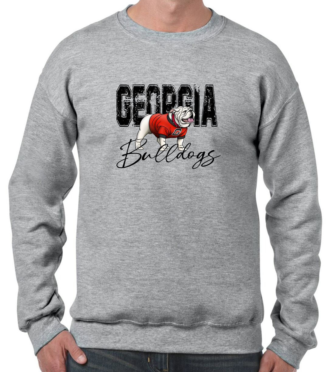 GA Bulldawgs Distressed Youth and Adult Crewneck Sweatshirt
