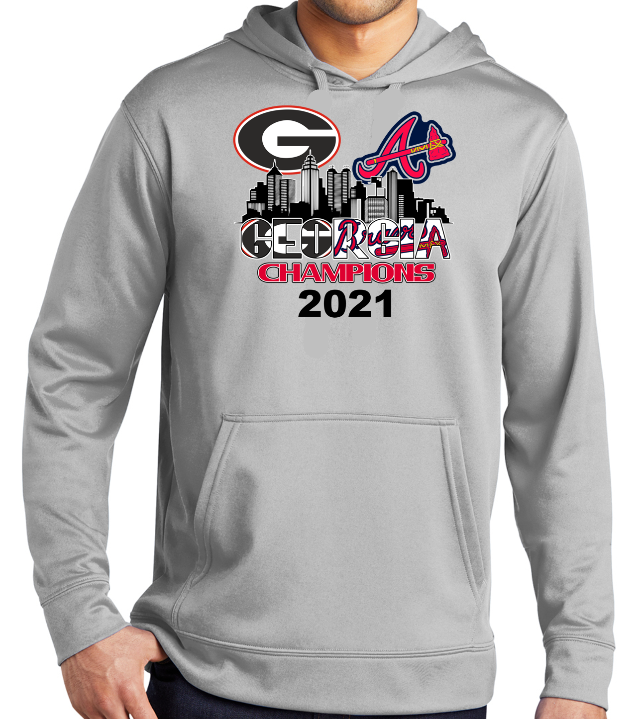 GA Champs Braves/UGA Gray Performance Hoodie Sweatshirt