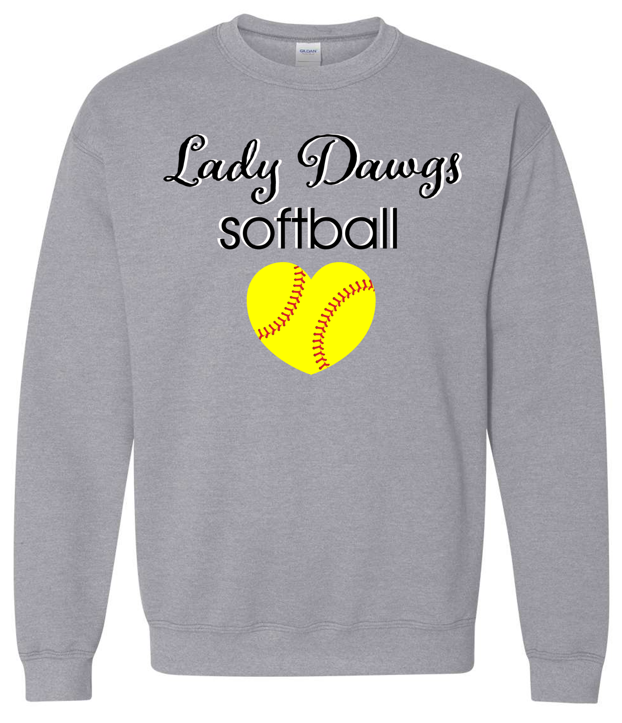 Lady Dawgs Softball Heart Grey Crewneck Sweatshirt w/ Personalization