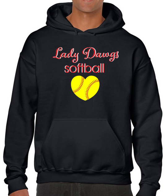 Lady Dawgs Softball Heart Black Cotton Hoodie Sweatshirt (No Personalization)