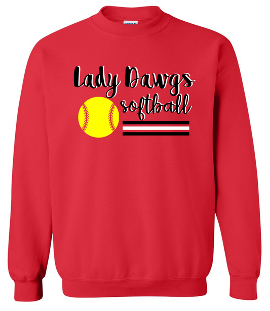 Lady Dawgs Softball Red Crewneck Sweatshirt w/ Personalization