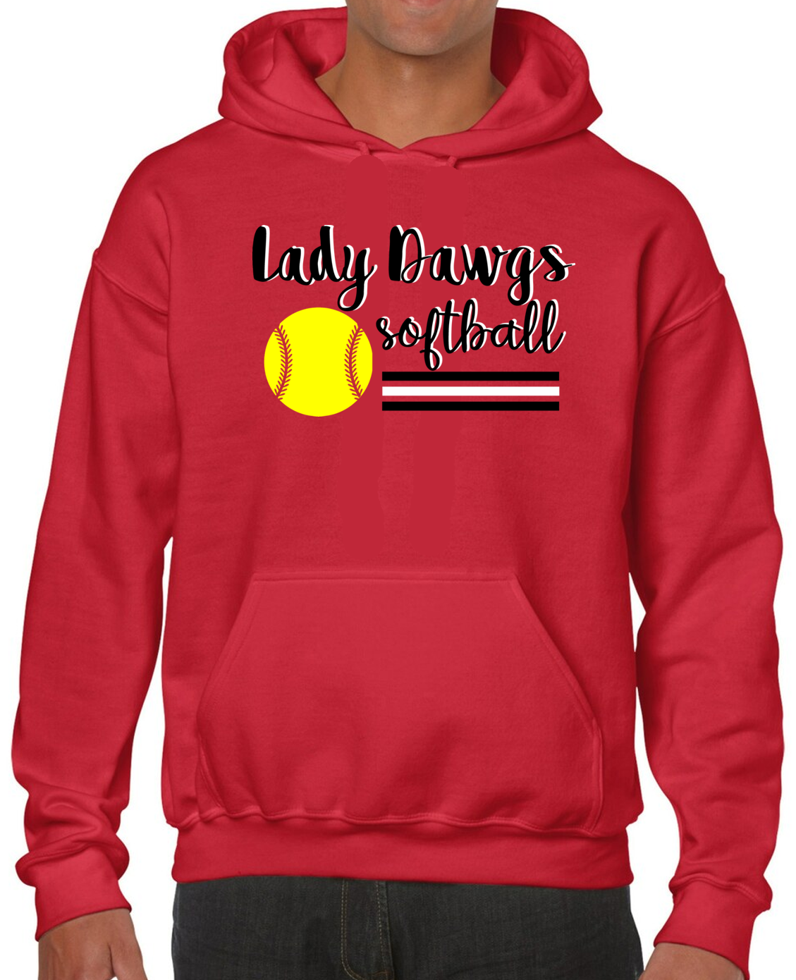 Lady Dawgs Softball Red Cotton Hoodie Sweatshirt (No Personalization)