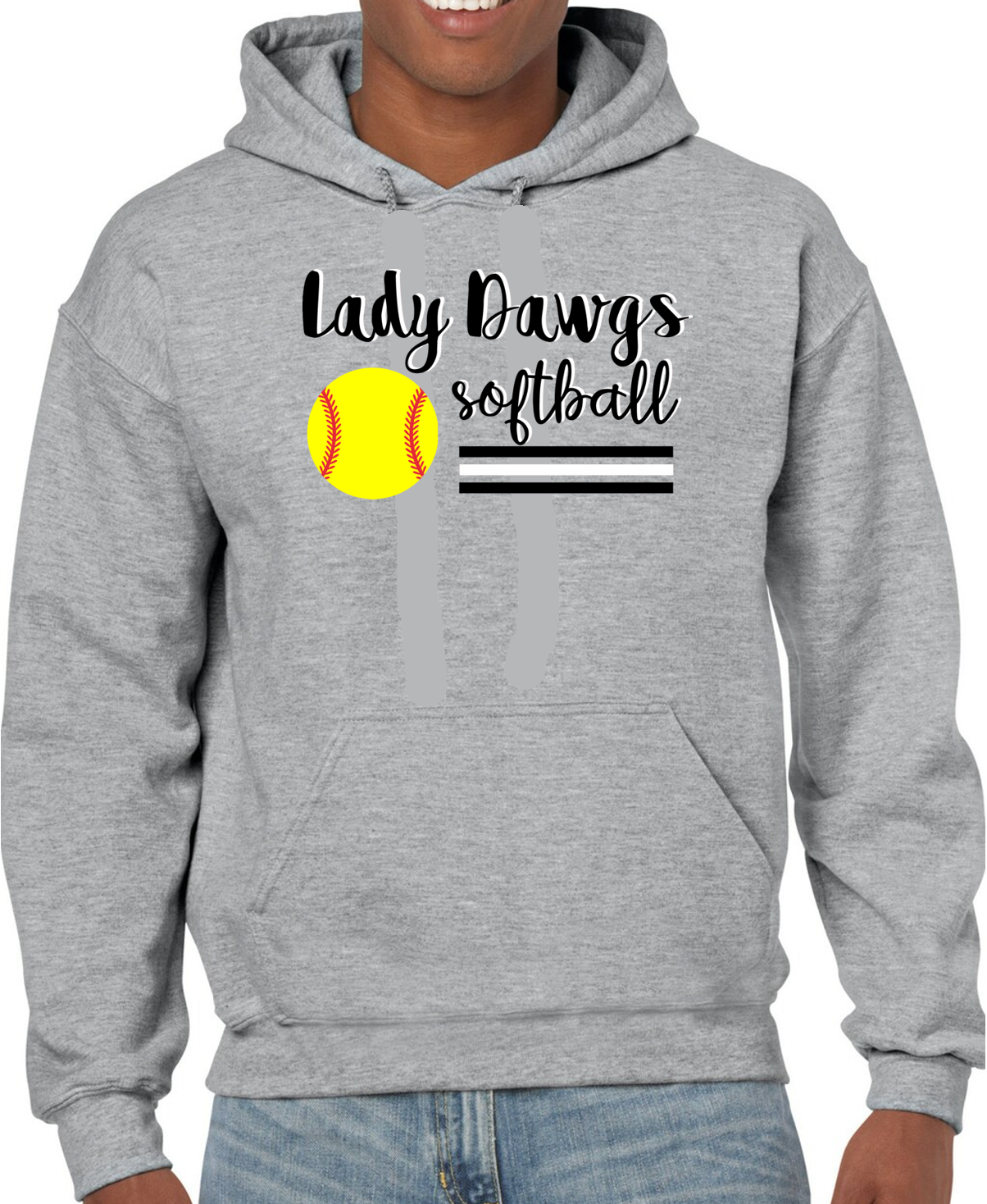 Lady Dawgs Softball Grey Cotton Hoodie Sweatshirt w/ Personalization