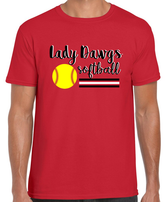 Lady Dawgs Softball Red Short Sleeve Cotton T-shirt (No Personalization)