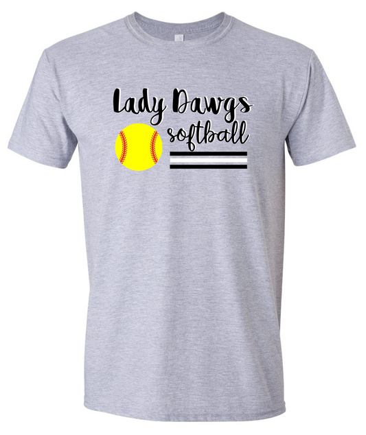 Lady Dawgs Softball Grey Short Sleeve Cotton T-shirt w/ Personalization