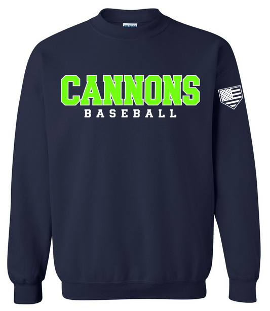 Cannons Baseball Outline Navy Crewneck Sweatshirt w/ Personalization
