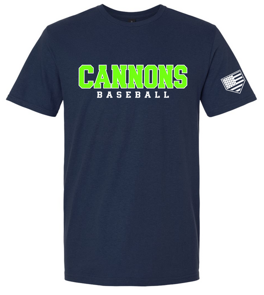 Cannons Baseball Outline Navy Short Sleeve Cotton T-shirts w/ Personalization