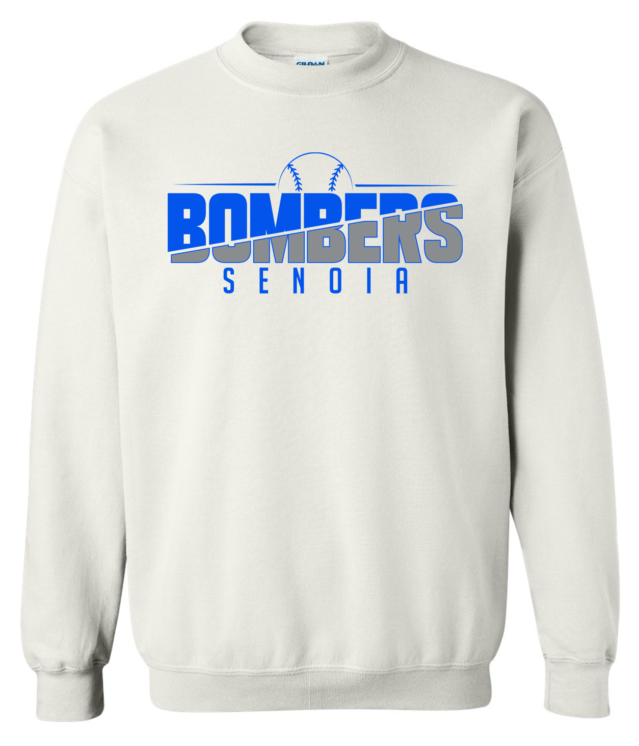Senoia Bombers Ball Baseball White Crewneck Sweatshirt w/ Personalization