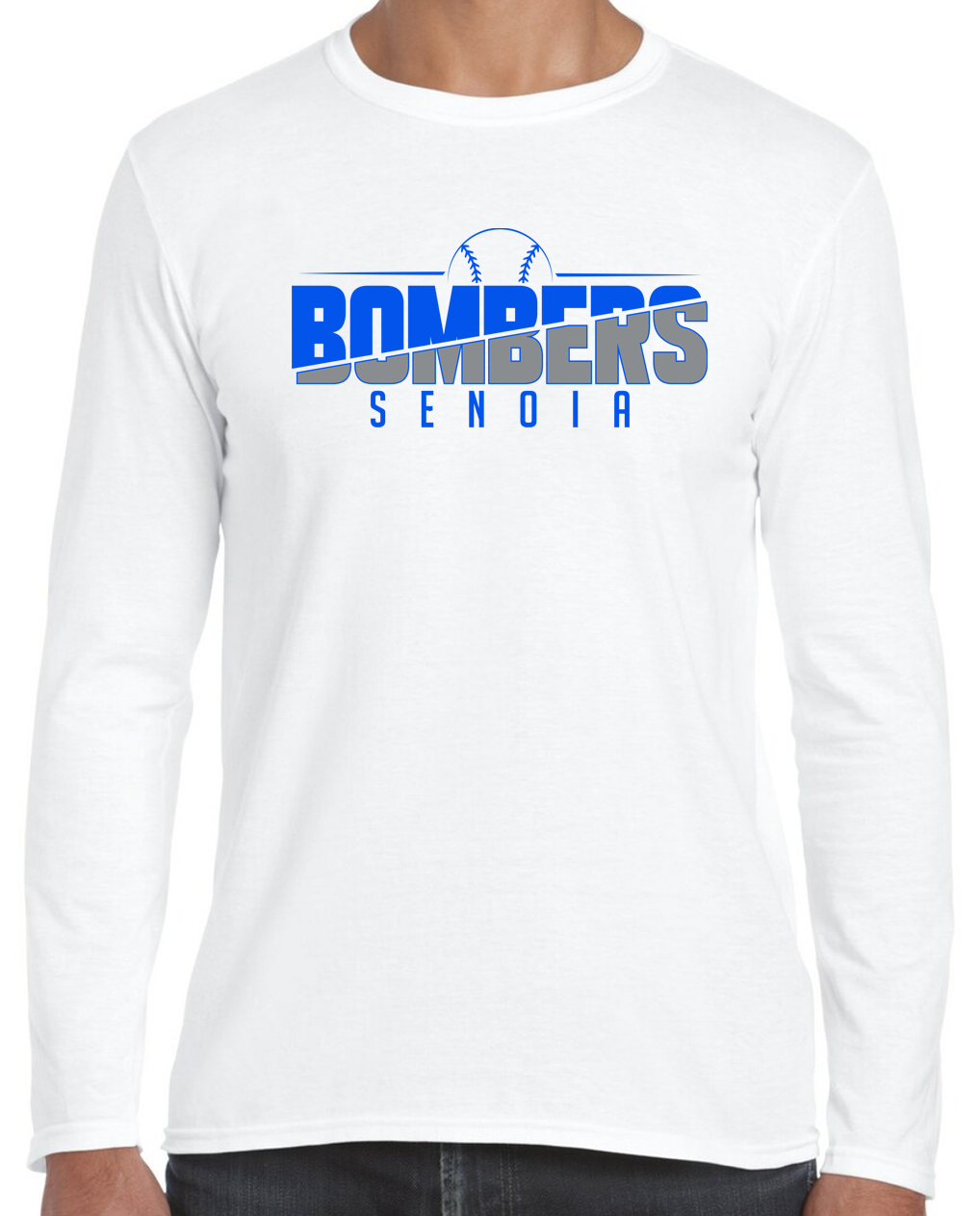 Senoia Bombers Ball Baseball White Long Sleeve T-shirts (No Personalization)