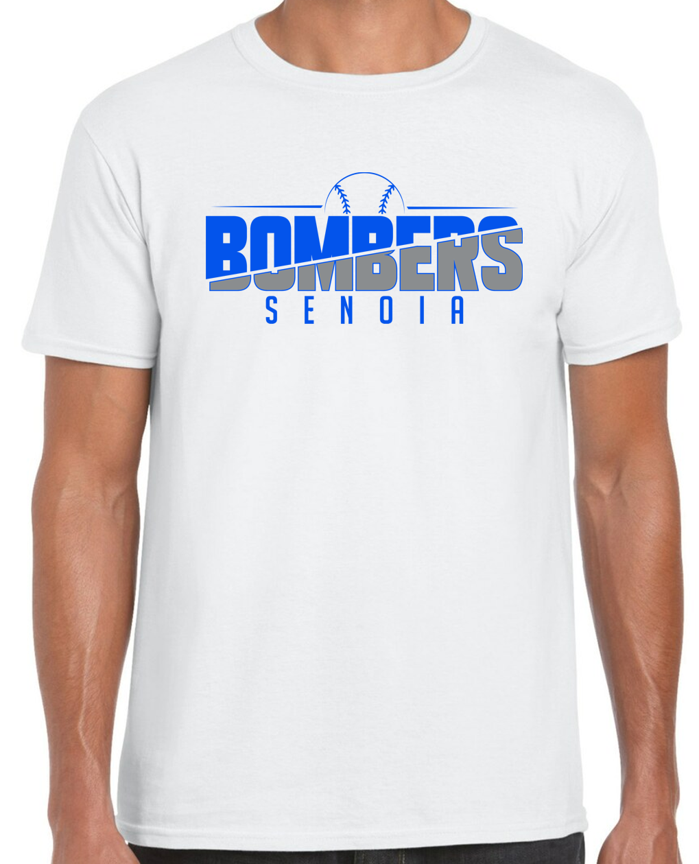 Senoia Bombers Ball Baseball White Short Sleeve Cotton T-shirt w/ Personalization