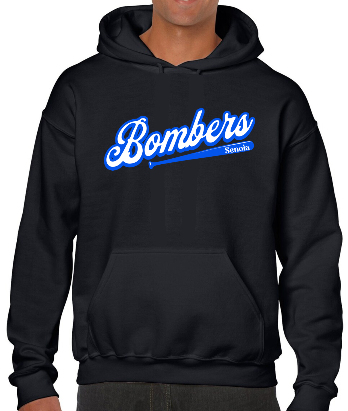 Senoia Bombers Bat Baseball Black Cotton Hoodie Sweatshirt w/ Personalization