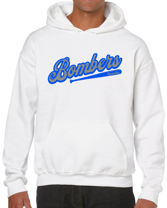 Senoia Bombers Bat Baseball White Cotton Hoodie Sweatshirt (No Personalization)