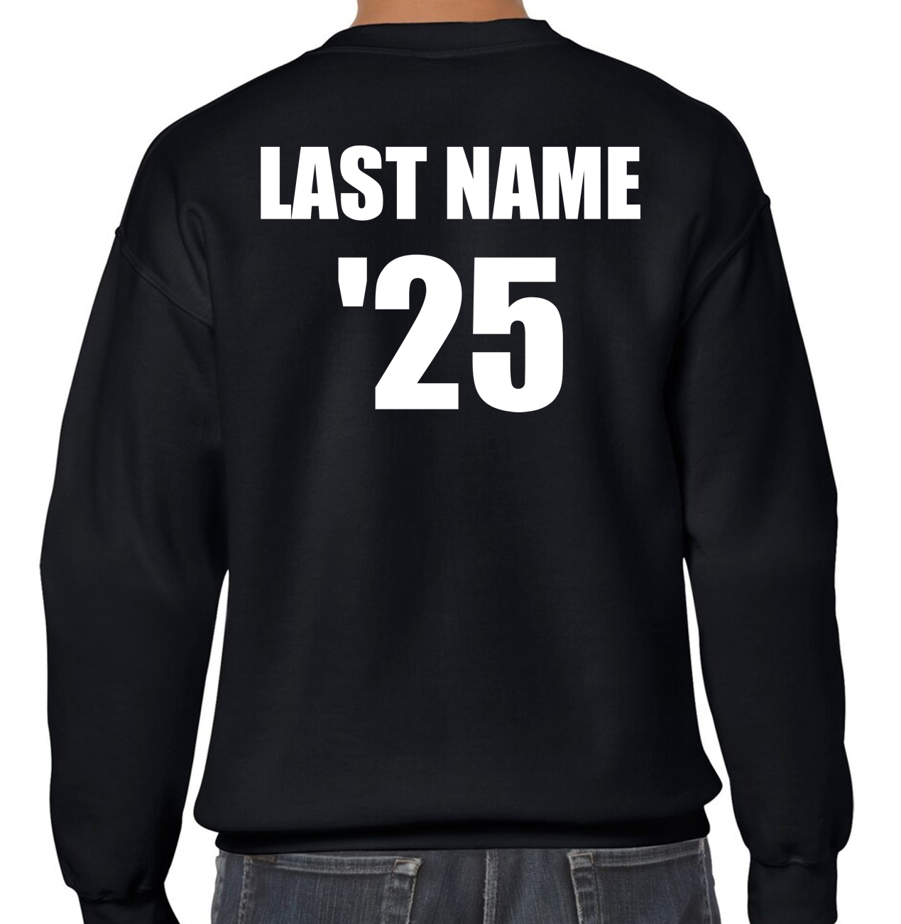 Senior Black Crewneck Sweatshirt with LAST NAME