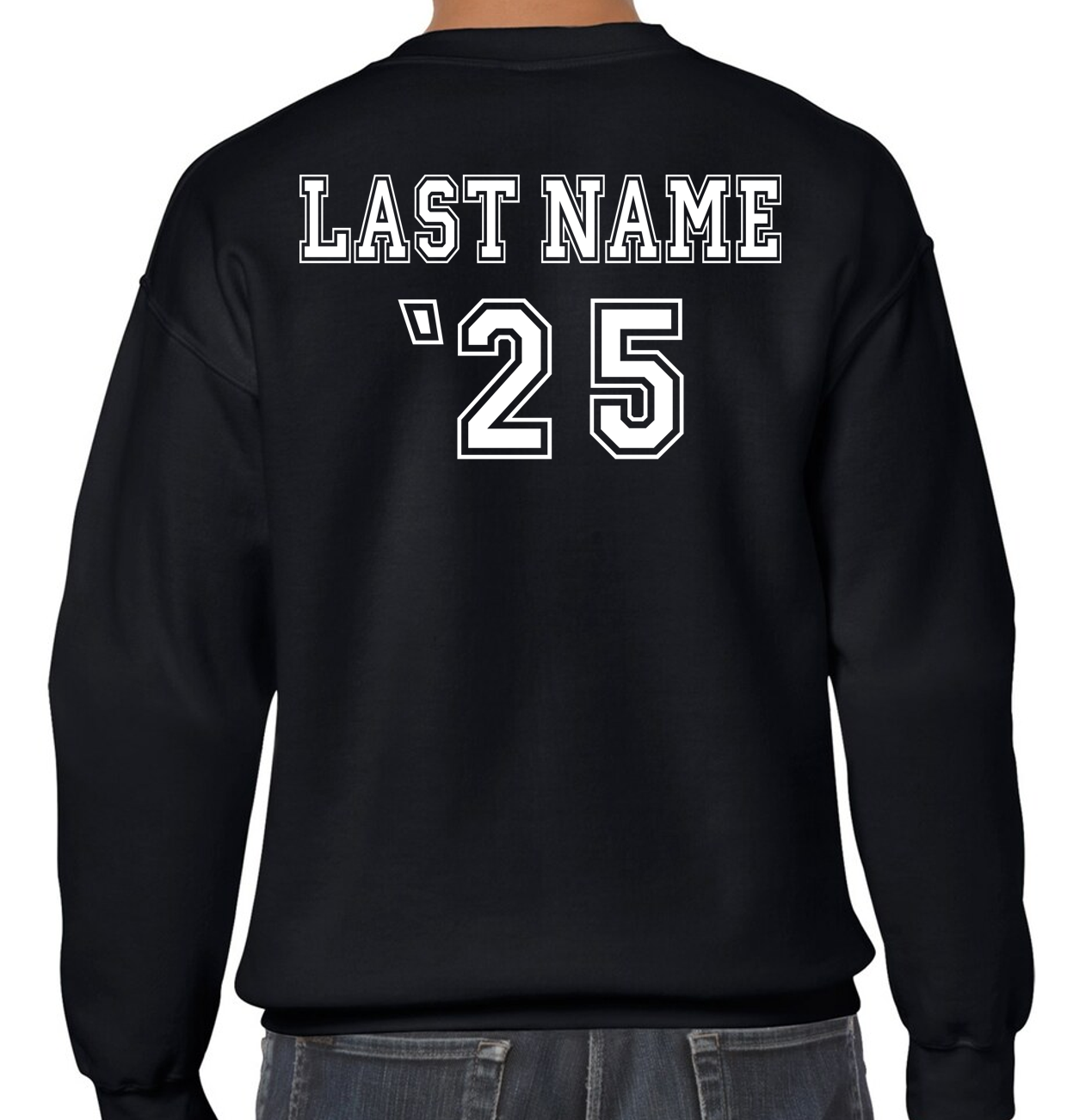 Senior Black Crewneck Sweatshirt with LAST NAME