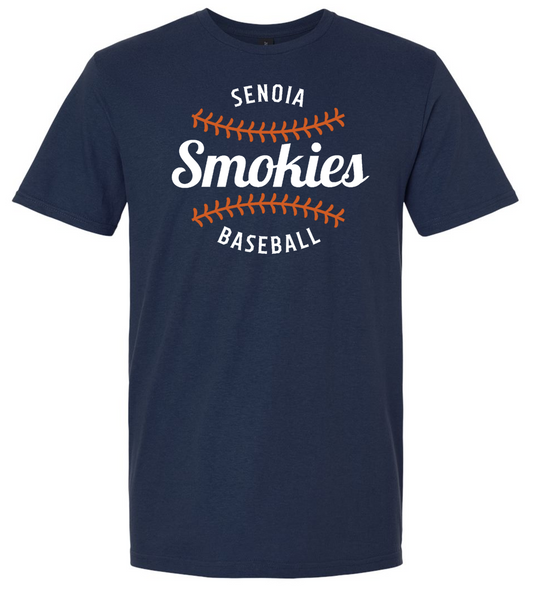 Smokies Baseball Navy Short Sleeve Cotton T-shirts (No Personalization)