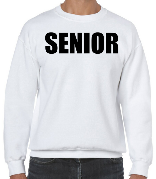 Senior White Crewneck Sweatshirt with LAST NAME