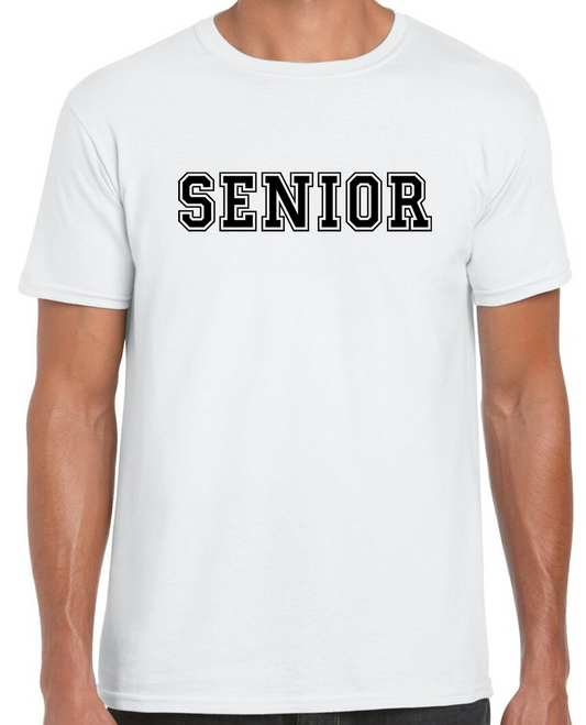 Senior White Short Sleeve T-Shirt with LAST NAME